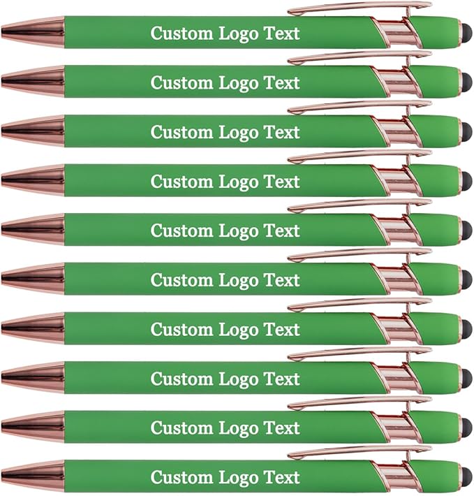 Custom Engraved Ballpoint Pens Bulk, Personalized with Name/Logo, Black or Blue Ink, Smooth Writing for Office, School, Business, Church, Reunion 100 Pcs Grass