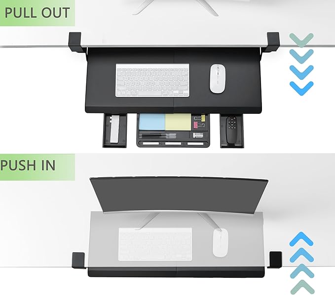 ETHU Keyboard Tray Under Desk, Pull Out Keyboard & Mouse Tray with C-clamp, Ergonomic Desk Keyboard Tray Slide Out, Pull Out Platform Drawer for Home and Office（Black）