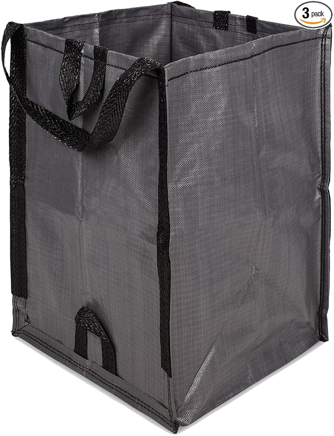 DURASACK Heavy Duty Home and Yard Bags 48-Gallon Reusable Self-Standing Lawn and Leaf Bags Garbage Can with Reinforced Handles, Gray, 3 Pack