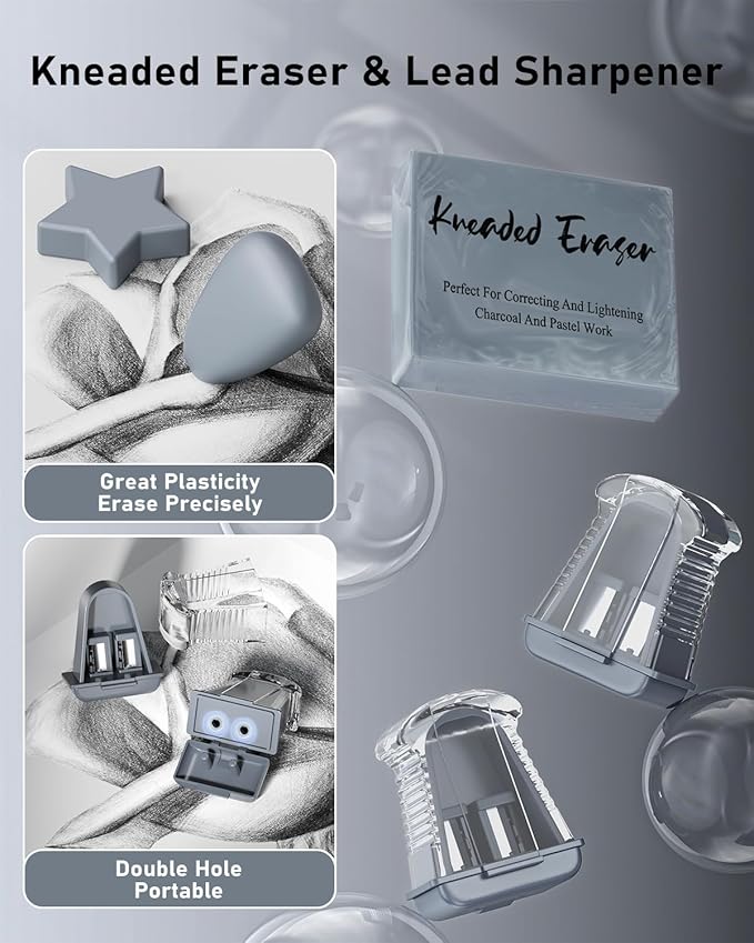 Four Candies 27PCS Art Mechanical Pencil Set with Case, 4PCS Metal Drawing Pencil 0.3, 0.5, 0.7, 0.9 mm & 2PCS 2mm Lead Holder (HB 2H 2B 4B Color) with 552 Graphite Lead Refills for Drawing Sketching