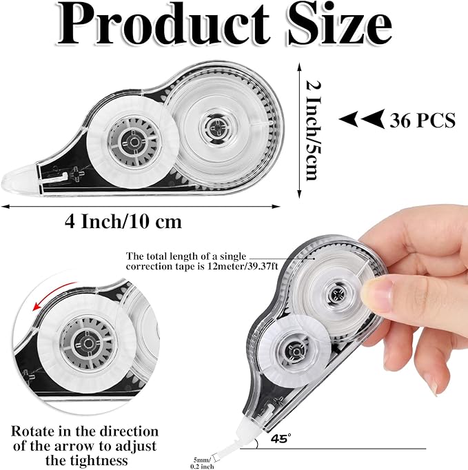 BESARME 36 Pack Correction Tapes, 39 Feet Each Correction Tape Easy To Use Applicator for Instant Corrections Roller for Students Office Supplies, 1/5 X 472 Inches