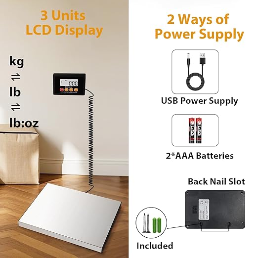 Digital Postal Scale,440lb x 10g Accuracy Shipping Scale,Stainless Steel Platforms,Heavy Duty Scale with LCD/Hold/Tare Functions,Postage Scale for Packages,Luggage Scale,Battery&USB Included