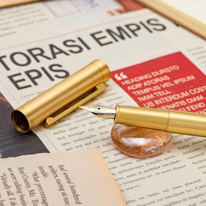 Hongdian Solid Brass Fountain Pen Medium Nib Classic Design Smooth Writing Copper Pen with Ink Refill Converter and Pen Box Set