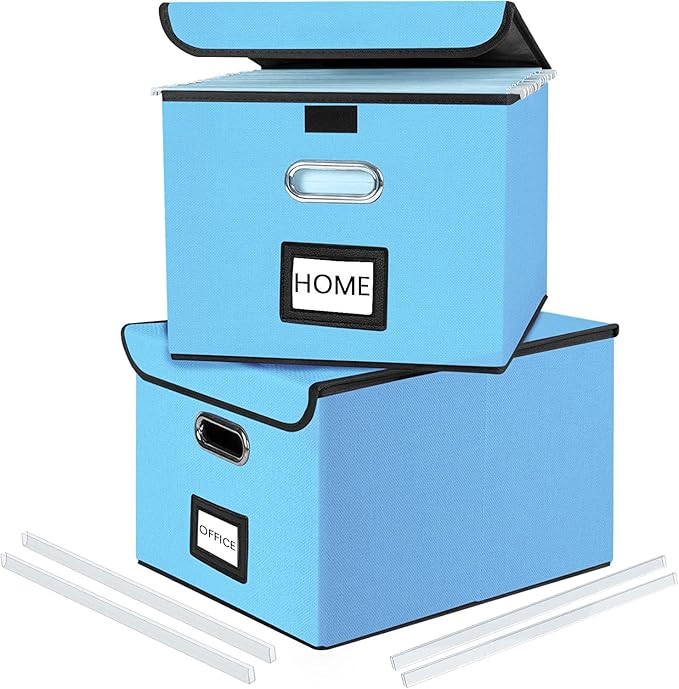 Huolewa Decorative File Organizer Document Storage Boxes with Lids, Linen Hanging Filing Storage Boxes, Decorative Home/Office Filing System for File and Folders Storage