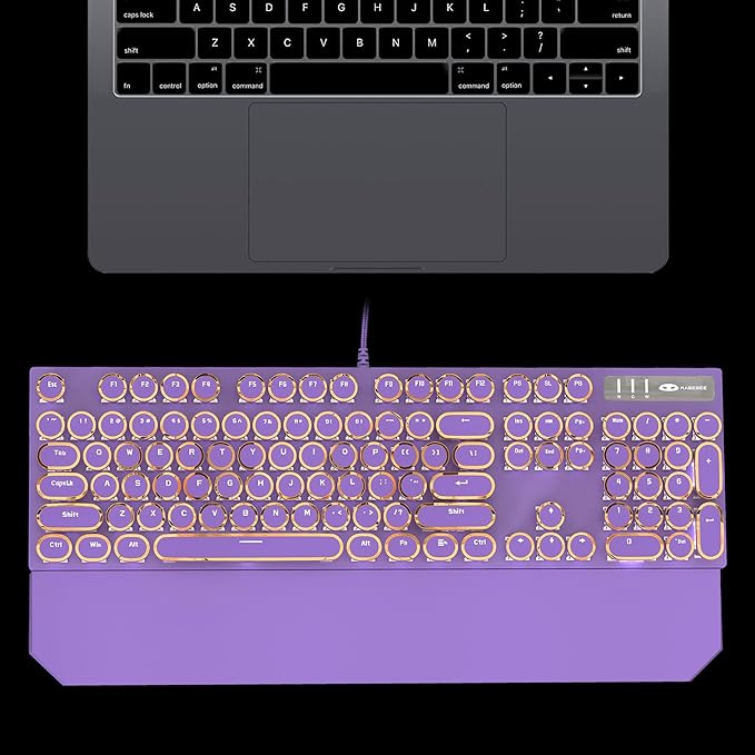 Camiysn Typewriter Style Mechanical Gaming Keyboard, Purple Retro Punk Gaming Keyboard with White Backlit, 104 Keys Blue Switch Wired Cute Keyboards, Round Keycaps for Windows/Mac/PC