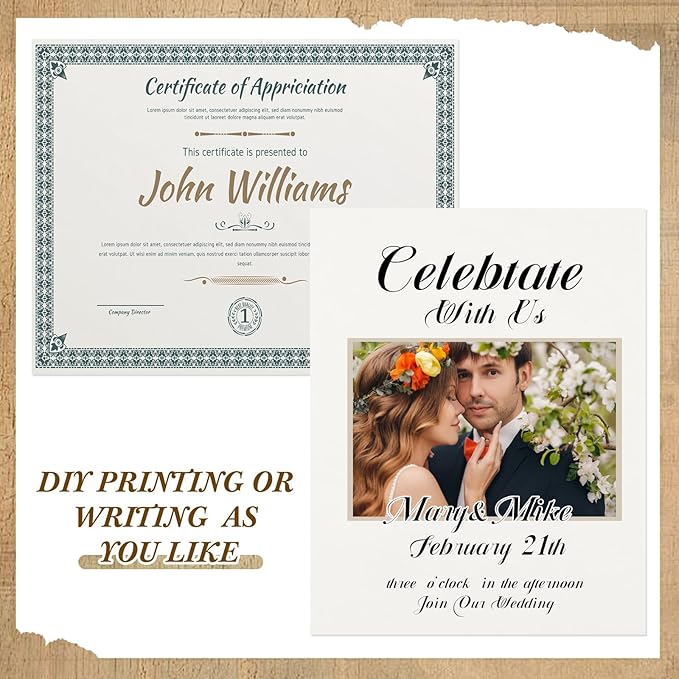 Epakh 200 Sheets Old Age Parchment Paper 8.5 x 11 Inch Standard Letter Vintage Colored Old Parchment Semblance Double Side Printing Paper(White)