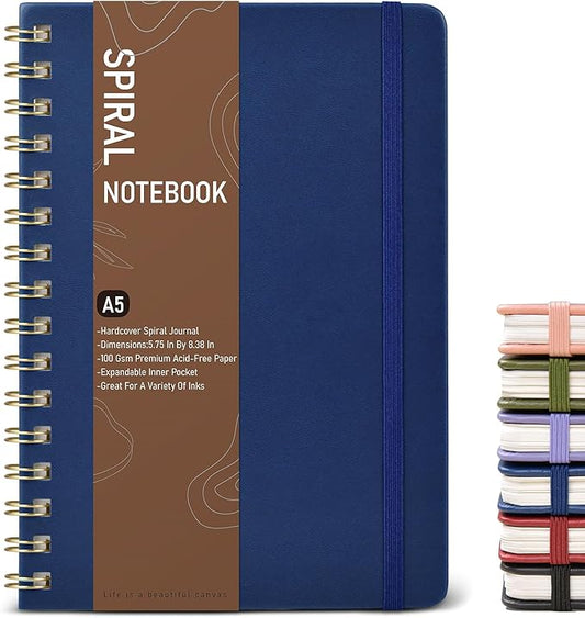 Graph Spiral Journal Notebook, A5 Hardcover Spiral Journals for Women Men, 100 GSM Graph Paper Notebooks, 150 Pages Spiral Bound Grid Notebook for Writing Note Taking Work 5.75" x 8.38", Navy Blue