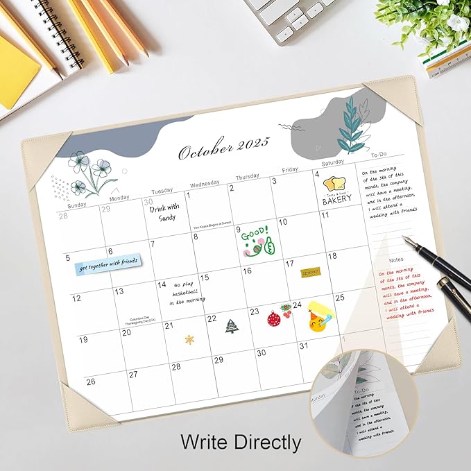 Gannyfer Desk Calendar 2025-2026 with Desktop Mat - 18 Month Large Table Calendar, 22" x 17" Desktop Pad Calendar for Planning and Organizing In Your Family, School or Office(6 Stickers Included) (White)