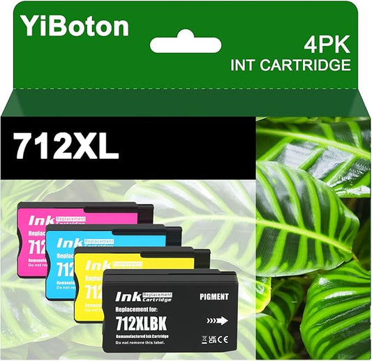 High Yield 712 712XL Ink Cartridges Compatiable with HP 712 Ink for DesignJet DesignJet T650 T630 T250 T230 T210 Printer Ink (4 Pack, 80-ml Black + 29-ml Cyan/Magenta/Yellow)