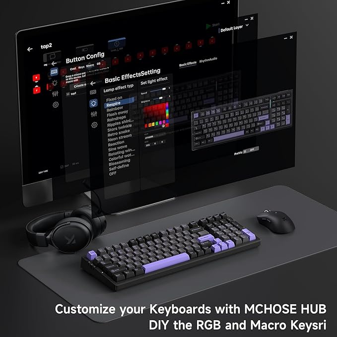 G98 PRO Wireless Mechanical Keyboard, Tri-Mode Connection Gaming Keyboard, Hot Swappable Custom Gasket Structure, Pre-lubed Linear Switches, Double Shot PBT Keycaps RGB LED Backlit Purple&Black