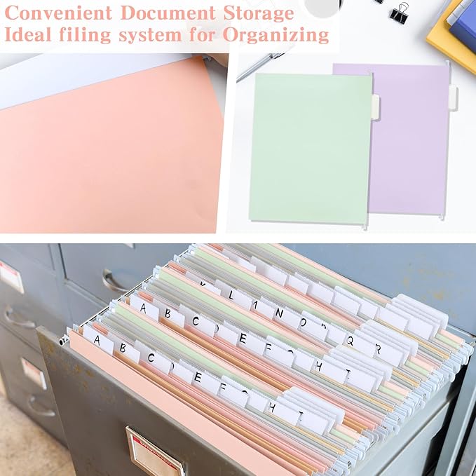 gisgfim 24 Pack Pastel Expanding Hanging File Folders Letter Size Insertable 1/5 Cut Tabs for Filing Cabinets Extra Capacity File Folders Hanging Organizer for Desk Home Office School(Pastel)