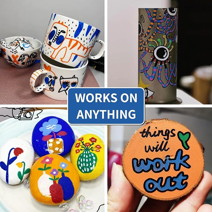 Blue Paint Pens Permanent Paint Markers - 24 Pack Oil Based Marking Pens, Medium Point, Quick Drying and Waterproof for Rock Painting Car Tyre Metal, Plastic, Canvas, Wood, Glass