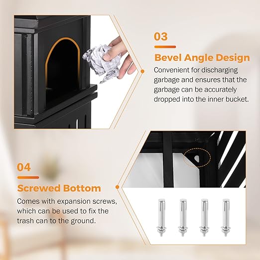 BEAMNOVA Trash Can Outdoor Top Tray Matte Black Stainless Steel Commercial Garbage Enclosure with Locking Lid Heavy Duty Industrial Yard Garage Waste Container, 35.5 * 15.8 * 15.8 in