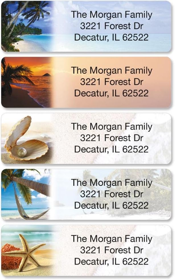 Colorful Images Tropical Paradise Rolled Personalized Return Address Mailing Labels with Dispenser, Customize with Name & Shipping Address, 250 ¾” x 2½” Self Adhesive, Easy Peel Label Roll