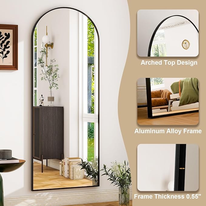 HARRITPURE 28" x 71" Full Length Mirror - Aluminum Alloy Frame Full Body Mirror - Black Extra Large Floor Mirrors for Bedroom, Living Room, Bathroom
