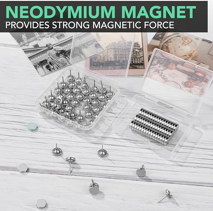 E BAVITE Push Pins Magnetic Thumb Tacks, 10 Sets Magnet Pushpins for Wall Bulletin Board Cork Board Cute Decorative Push Pin Clips Thumbtacks for Poster Hanger Photo Picture Hanging Accessories