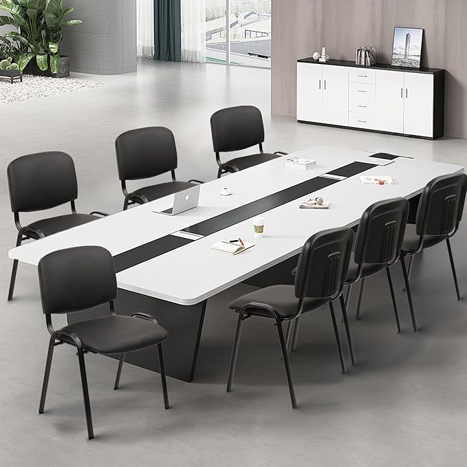 CLATINA Stacking Conference Room Chairs No Wheels, PU Leather Waiting Room Chair Armless Stackable Office Guest Chair with Metal Frames for Reception Lobby Side Training School, Black Set of 10