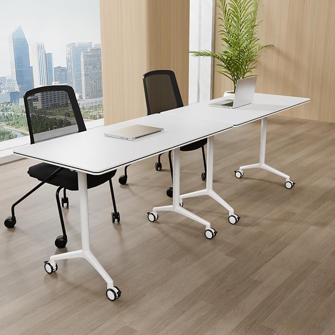Folding Conference Table – Portable Flip-Top Desk with Locking Wheels, 47.2IN Conference Room Tables Modular Office Desk Heavy-Duty Metal Frame,Space-Saving Design for Meeting & Training Rooms(2PACK)