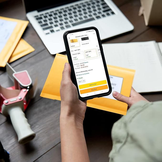 Fuxury Kraft Bubble Mailers 4x8" 500Pack Eco-Friendly Padded Envelopes Thick Bubble Envelopes Usable Size 4x7" Waterproof Cushioned Padded Mailers Packaging for Small Business #000 Yellow