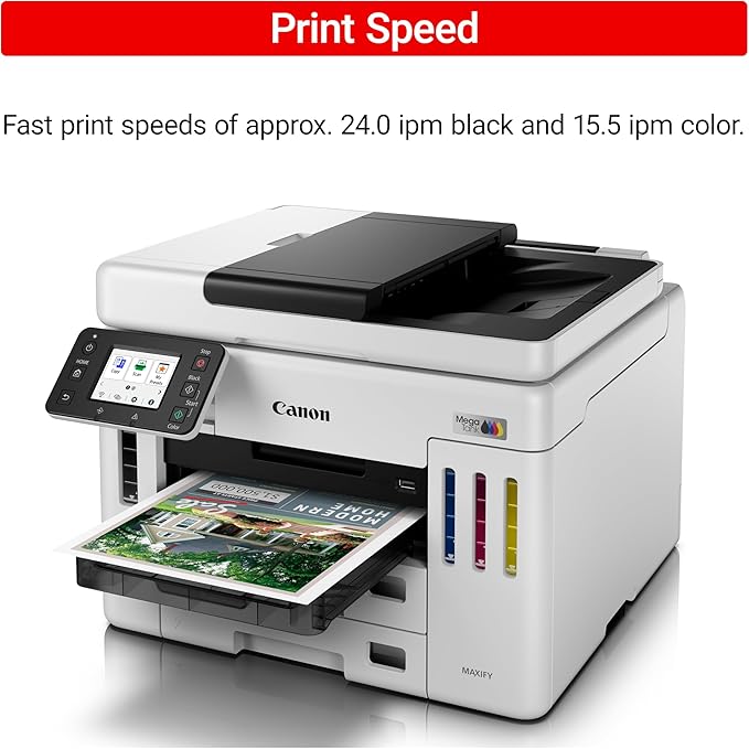 Canon Megatank GX7120 Wireless All-in-One Printer, Print, Copy, Scan and Fax with 2.7" LCD Touch Screen and Auto Document Feeder, White