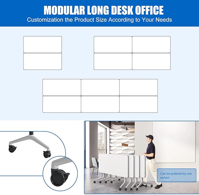 Conference Table, Folding Conference Desk Modern White, Seminar Table with Wheels, 2-10 People for Office, Meeting Break Room (2, 1915, 71IN)
