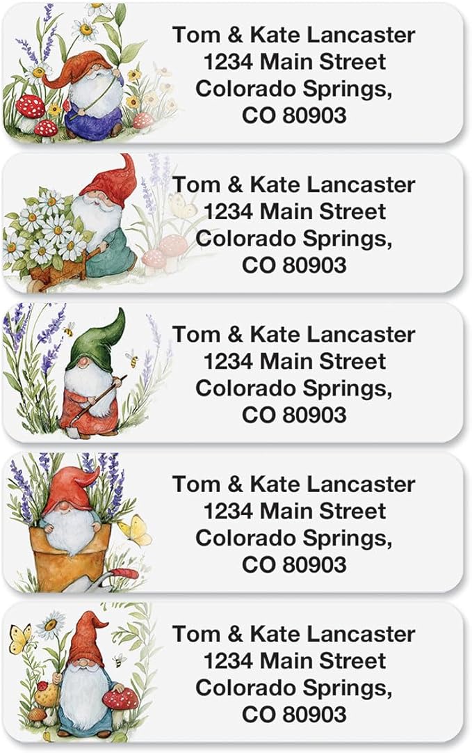 Colorful Images Forest Gnomes Rolled Personalized Return Address Mailing Labels with Dispenser, Customize with Name & Shipping Address, 500 ¾” x 2½” Self Adhesive, Easy Peel Label Roll