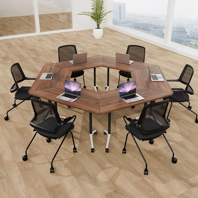 Conference Table, Folding Conference Desk Modern White, Seminar Table with Wheels, 2-10 People for Office, Meeting Break Room (4, 1915TXH, 47IN)