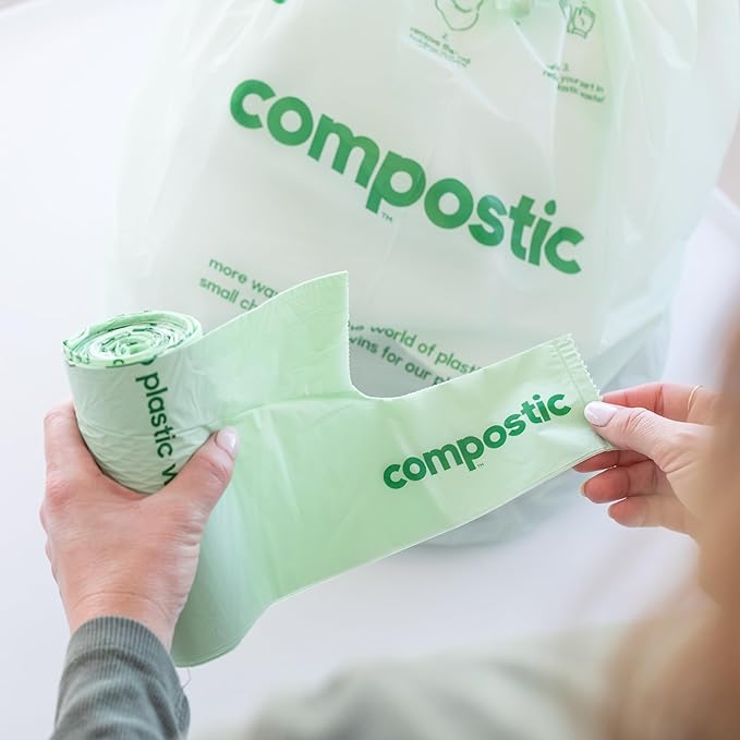 Home Compostable Trash Bags, 13 Gallon Tall Kitchen Rubbish Bags (23” x 29”), Extra Strong & Quickly Breaks Down, 50 Count