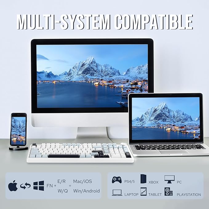 EPOMAKER X Aula F99 PRO Wireless Gaming Keyboard with 8000mAh Battery, Hot Swappable Creamy Keyboard, 2.4GHz/Type-C/BT5.0, NKRO, RGB Backlit for Win/Mac/Gaming (Blue&White)