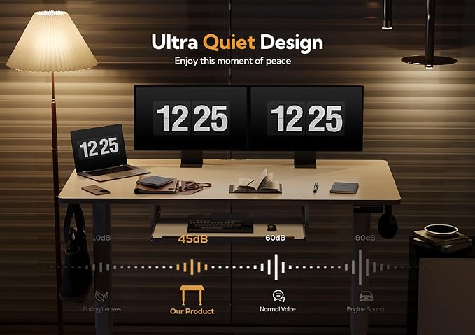 Claiks Standing Desk with Keyboard Tray, Electric Standing Desk Adjustable Height, 55x24 Inches Sit Stand up Desks with Splice Board, Raising Desks for Home Office, Natural