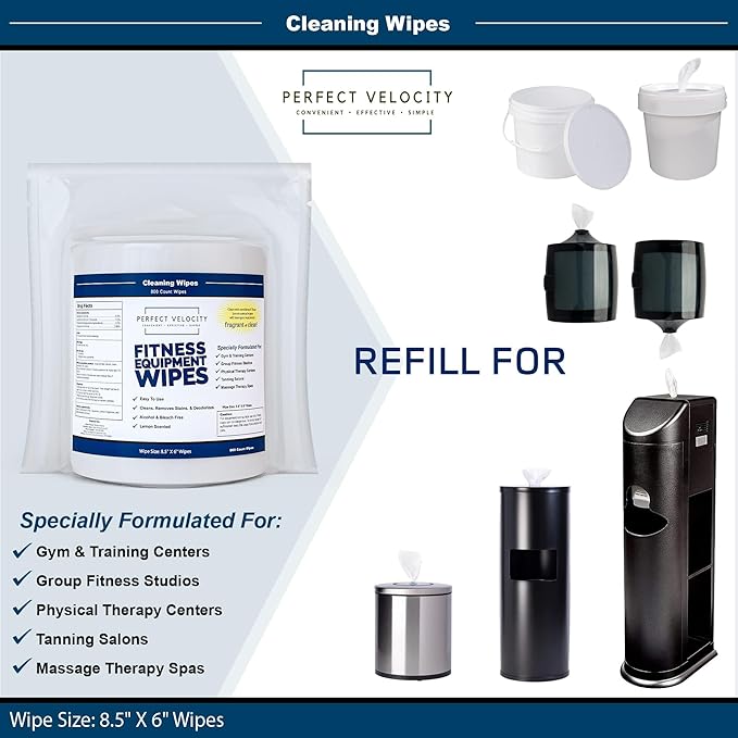 Fitness Gym Equipment Wipes - 4 Rolls of 800 Pre-Moistened Cleaning Refill Wet Wipes - For Upwards and Downwards Dispensers