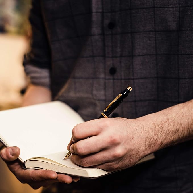 Cross Century II Refillable Rollerball Pen Presented in a Luxury Gift Box - Medium Point, Black Ink, Black & Gold