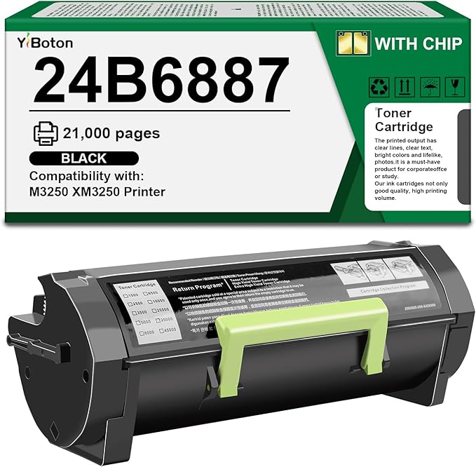 High Yield 24B6887 M3250 XM3250 with Chip Black Toner Cartridge Compatible with Lexmark 24B6887 Toner Cartridge for M3250 XM3250 Printer (22,000 Pages)