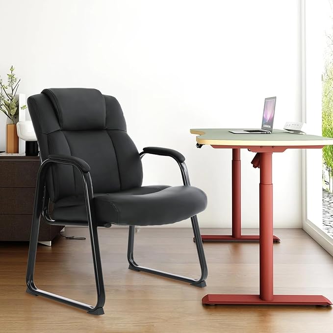 CLATINA Big & Tall 500 lb. Guest Chair, Leather Reception Chairs with Sled Base and Padded Arm Rest for Waiting Room Office Home and Meeting Conference-Black (4 Pack)