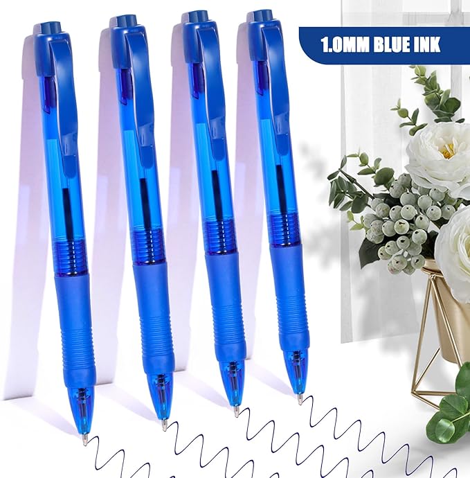 deegtran Pens Bulk, 50 Pack No Bleed Blue Ink Click Pens with Soft Grip, Wholesale Retractable Ballpoint Pens for Office School, Medium Point Smooth 1.0MM
