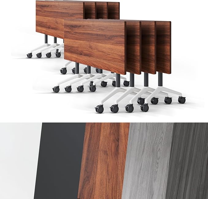 Conference Room Table, Folding Conference Tables,Thicken Grey Tabletop,Flip Top Wooden Seminar Meeting Room Table for Conference Room Offices (8, Walnut, 70.8”)