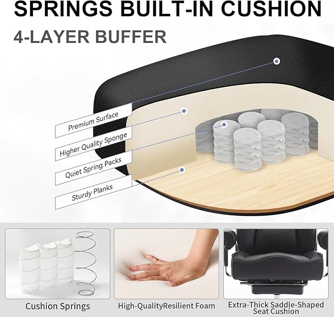 Efomao Ergonomic Office Chair 450LBS with Foot Rest, High Back PU Leather Executive Office Chair with Adjustable Armrests, Lumbar Support for Home or Work, Computer Chair, Black