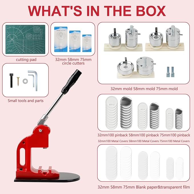 Button Maker Multiple Sizes - DIY Press 1.25 inch+2.25 inch+3 inch, Removable Badge Machine With 300 Parts Supplies, Circle Cutter and Cutting Mat