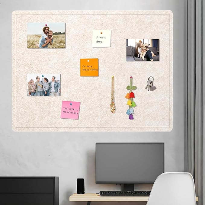 Bulletin Board - 35 x 17.5 inches Decorative Felt Pin Board - Cork Board Alternative for Wall - Foldable Photo Board Self-Adhesive Prayer Board with 20 Pushpins - Oatmeal