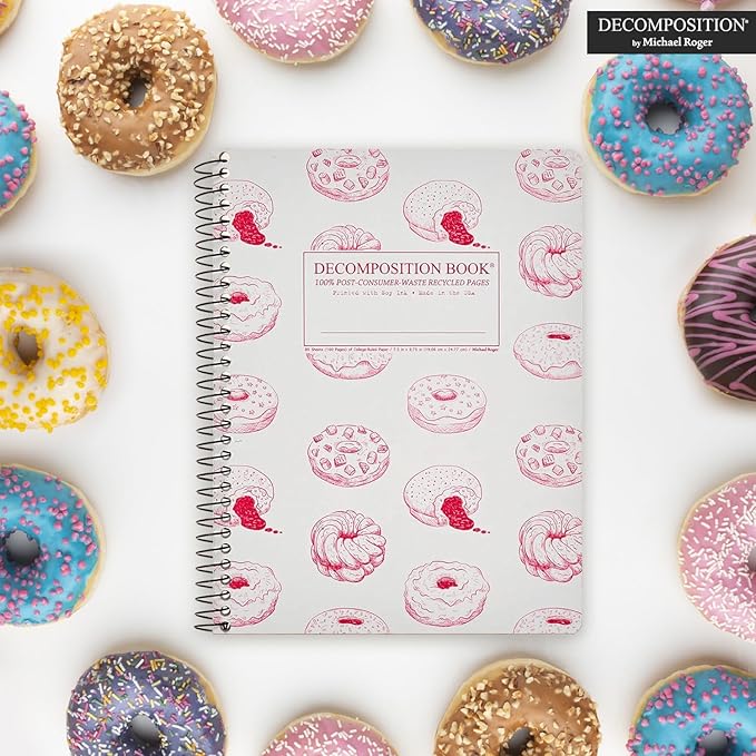 Decomposition Donut Time College Ruled Spiral Notebooks – 9.75 x 7.5 Journal with 160 Lined Pages – Cute Notebooks for School Supplies, Home & Office – 100% Recycled Paper – Made in USA