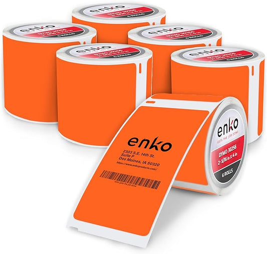 enKo [6 Rolls, 1800 Direct Thermal Labels] Orange Colored Compatible for Dymo 30256 Label (2-5/16 x 4") Use with Dymo, Rollo Thermal Printer as Shipping & Mailing Labels