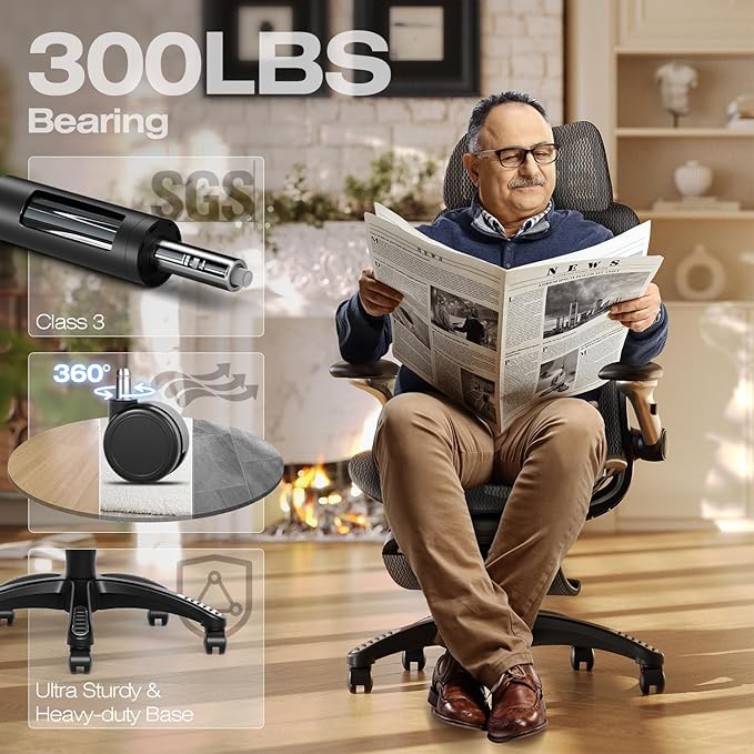 ELABEST X100 Ergonomic Office Chair with Footrest, Big and Tall Home Desk Chair with 5D Flip-Up Arms, Adjustable 3D Lumbar Support,High Back Rolling Computer Chair, Swivel Mesh Chairs (Midnight Mist)