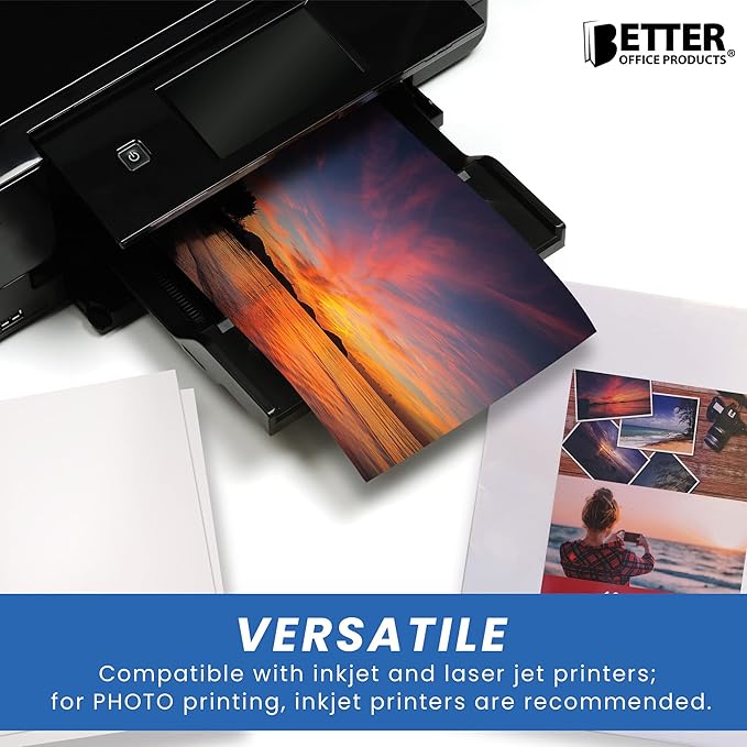 Better Office Products Glossy Photo Paper, 8.5 x 11 Inch, 100 Sheets, 200 gsm/53LBS, Letter Size, 100-Count Pack