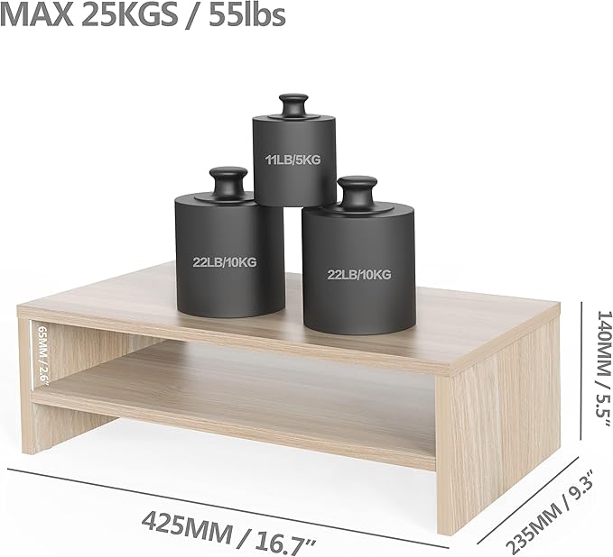 FITUEYES Monitor Stand - 2 Tier Computer Monitor Riser Shelf, Wood Desktop Stand for Laptop Computer Screen, Desk Organization, Office Supplies