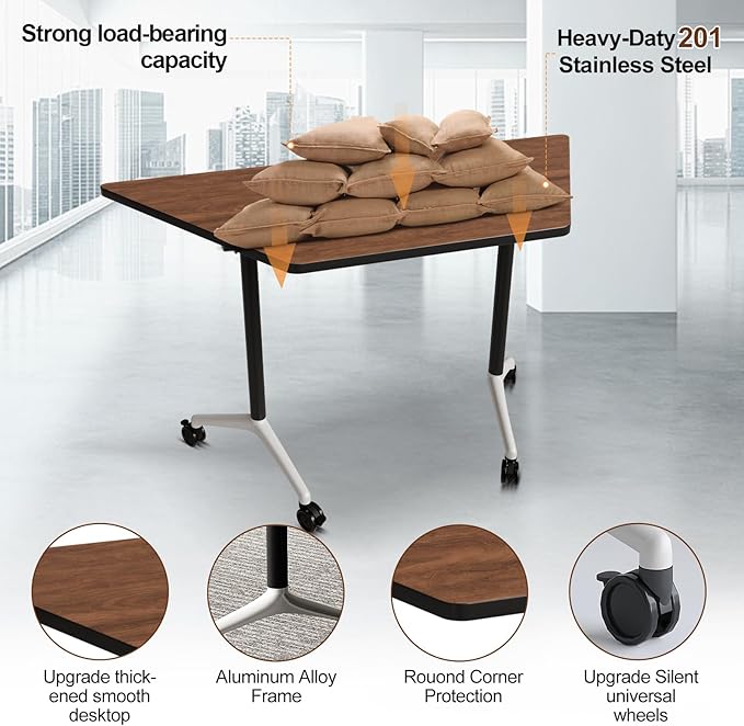 Conference Room Table with Flip-Top Design for Dynamic Meetings, Business Table Computer Desk with Heavy-Duty Frame,Foldable Seminar Meeting Tables for Home Office (2, D, 47.2IN)