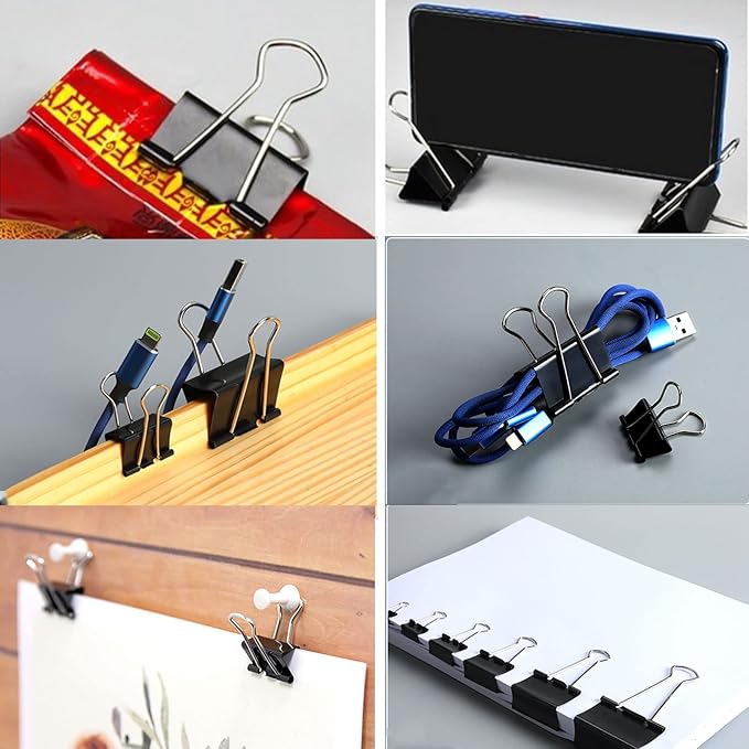 Binder Clips Paper Clamps 300 Pack Assorted Sizes (Black), Jumbo, Large, Medium, Small, Mini and Micro,6 Sizes for Office, School and Home