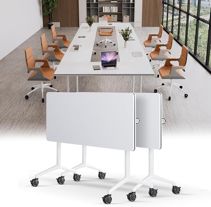 Conference Table, Folding Conference Tables for 2-20 People, Modern Conference Room Table with Wheels, Super Sturdy Large Rectangle Mobile Meeting Seminar Tables for Office (2PCS 61.0in)