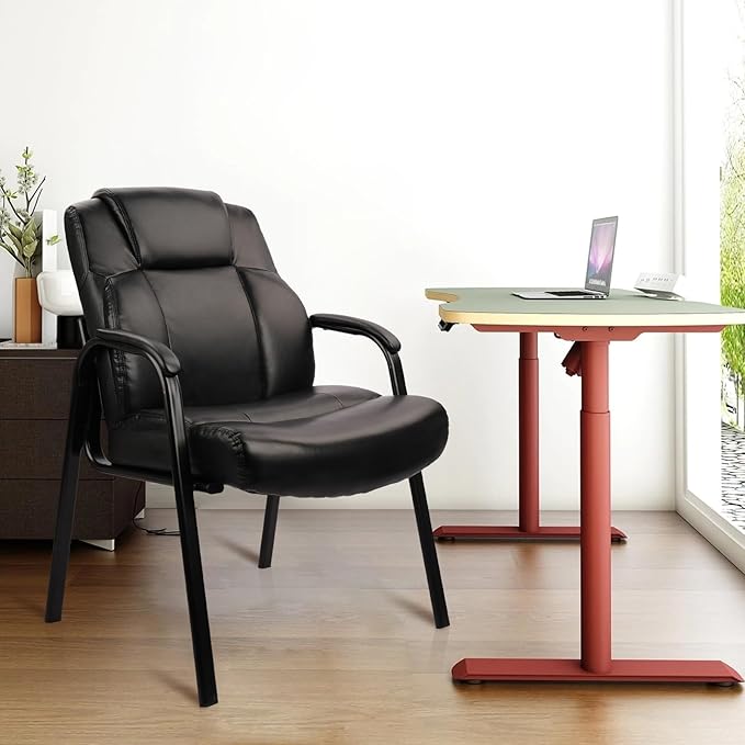 CLATINA Big & Tall 500 lb. Guest Chair, Leather Reception Chairs with Padded Arm Rest for Waiting Room Office Home and Meeting Conference-Black, 4 Pack