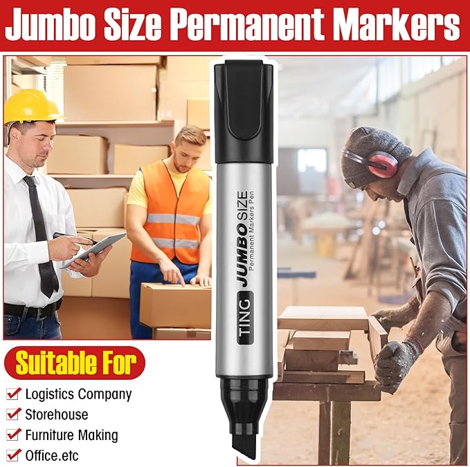 Fuutreo 32 Pcs Jumbo Permanent Markers Bulk Large Chisel Tip Permanent Markers Waterproof Jumbo Pens Quick Drying Office Teacher Supplies(Black)