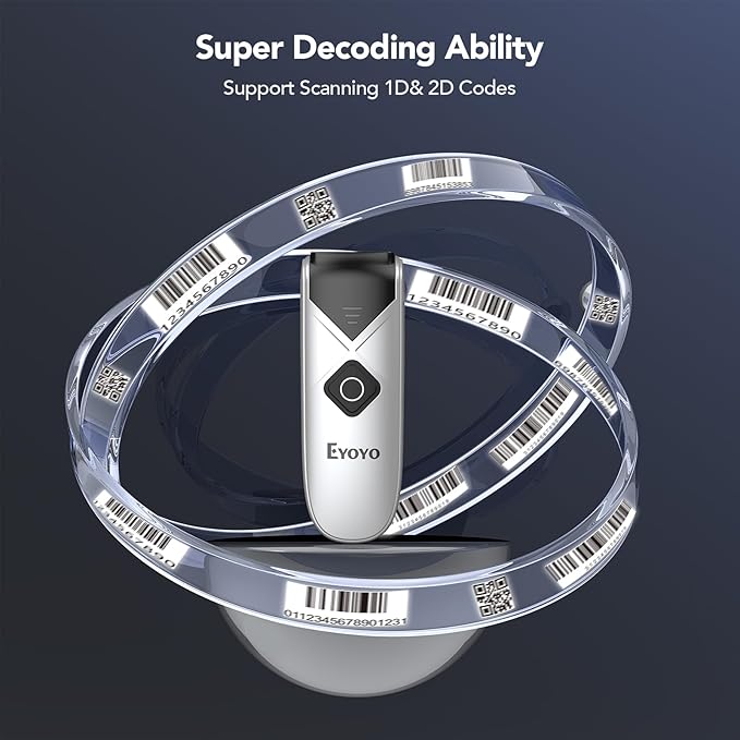 Eyoyo Bluetooth 2D&1D Barcode Scanner, Portable Wireless Mini but Powerful Barcode Reader with 2.4G Wireless&Bluetooth&USB Wired Connection, QR Code Scanner for Phone, Tablet PC